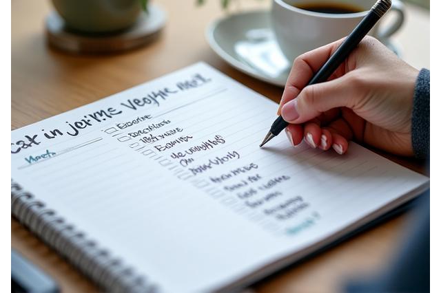 Persona escribiendo en una agenda, planificando objetivos de salud