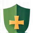 Icono de un escudo y signo de más simbolizando prevención y salud
