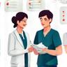 Icono de dos profesionales de la salud colaborando